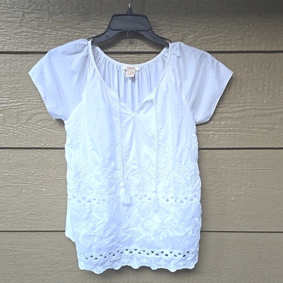 Sundance White Cotton eyelet Embroidered Tassel Boho Peasant Top Small S - Picture 1 of 7